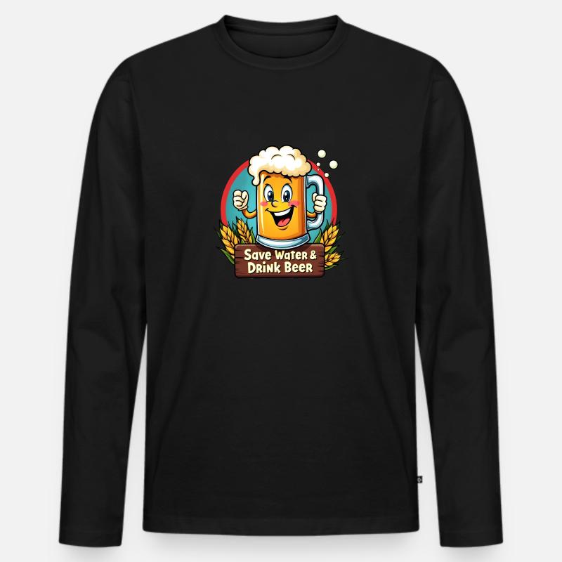 SAVE WATER DRINK BEER - Bierkrug - Männer Premium Bio Langarmshirt - Schwarz