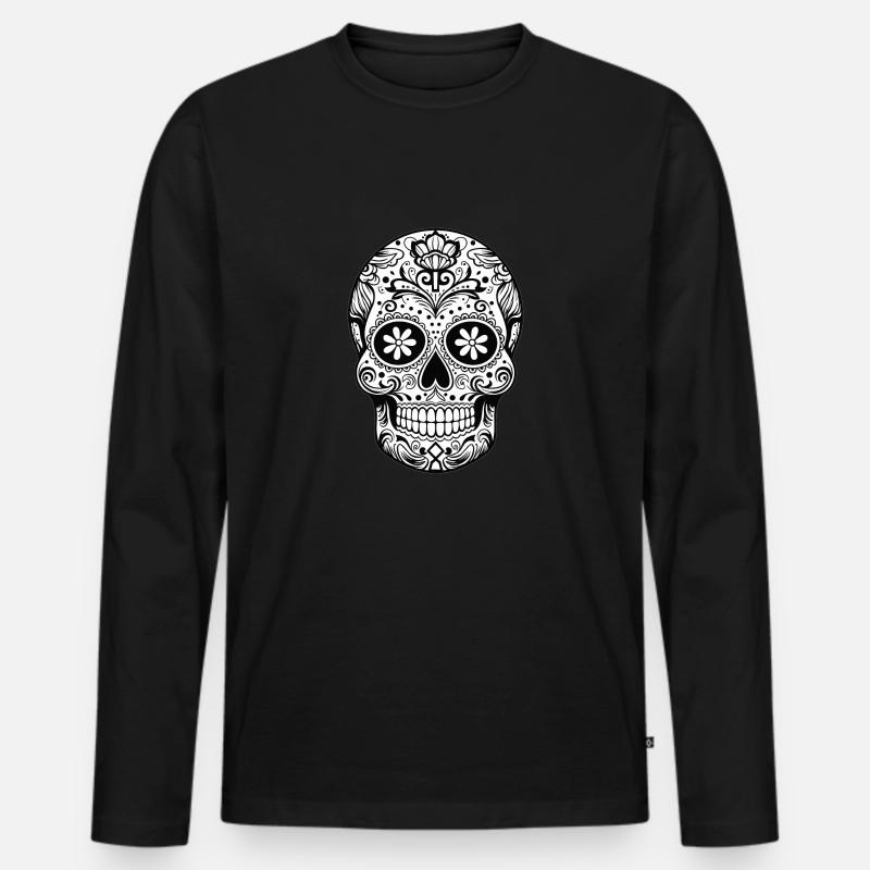 Mexikanischer Sugar Skull - Männer Premium Bio Langarmshirt - Schwarz