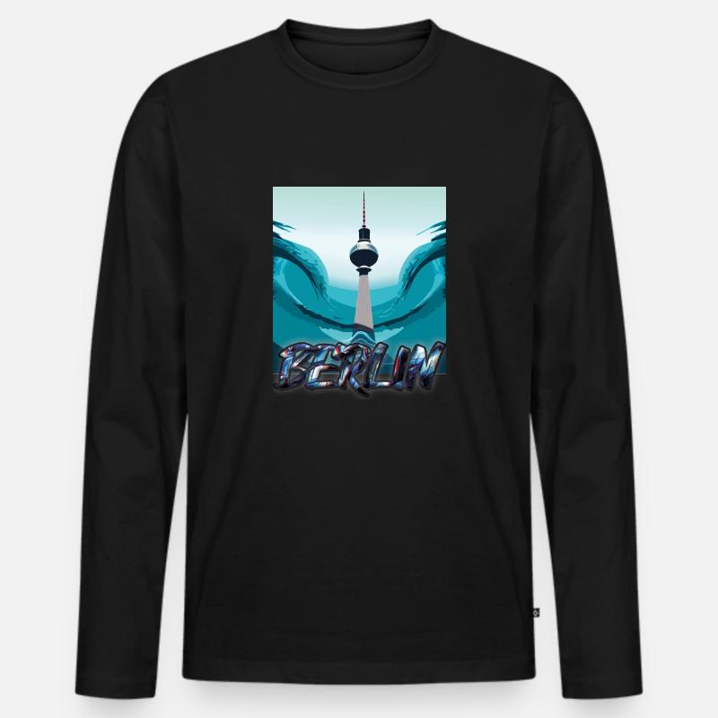 Berlin Wave - Männer Premium Bio Langarmshirt - Schwarz