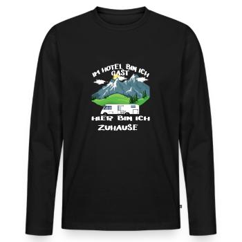 Im Hotel bin ich Gast hier bin ich Zuhause - Männer Premium Bio Langarmshirt - Schwarz - Vorne - Nico (187cm)