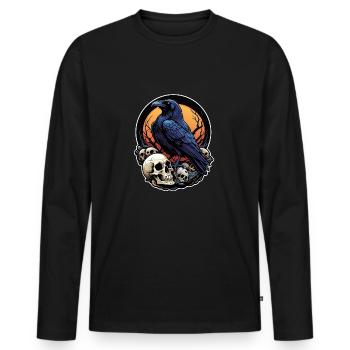Big raven sitting on sculls in the moonlight - Men's Premium Organic Long Sleeve Shirt - black - Front - Nico (187cm)