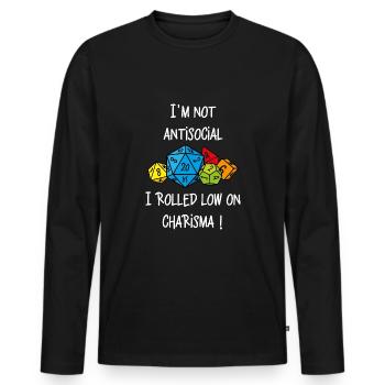 Ich bin nicht asozial, ich habe wenig Charisma! - Männer Premium Bio Langarmshirt - Schwarz - Vorne - Nico (187cm)