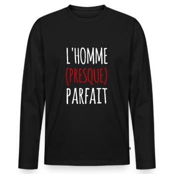l'homme presque parfait - T-shirt manches longues Premium bio Homme - noir - Devant - Nico (187cm)