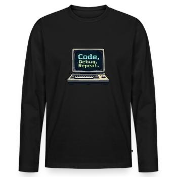 Code Debug Repeat - Software Engineer - Men's Premium Organic Long Sleeve Shirt - black - Front - Nico (187cm)