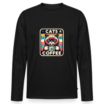 Katze und Kaffee keine Menschen - Männer Premium Bio Langarmshirt - Schwarz - Vorne - Nico (187cm)