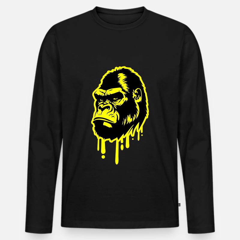 Gorilla Symbol Kopf - Männer Premium Bio Langarmshirt - Schwarz