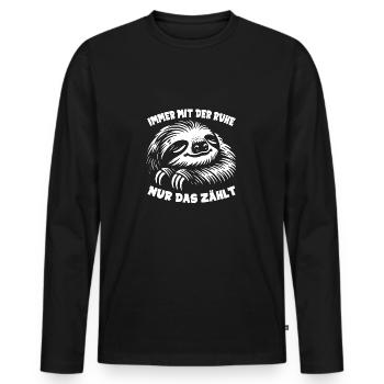 Faultier cool nur keinen Stress immer mit der Ruhe - Männer Premium Bio Langarmshirt - Schwarz - Vorne - Nico (187cm)