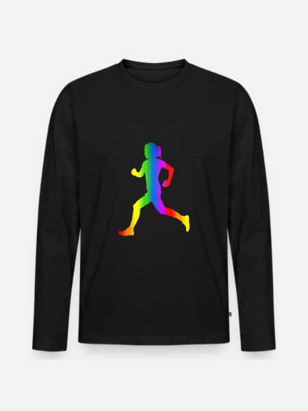 Bunter Läuferin Regenbogen - Männer Premium Bio Langarmshirt - Schwarz