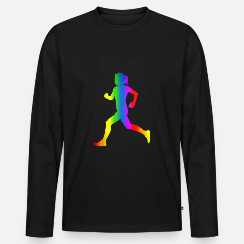 Bunter Läuferin Regenbogen - Männer Premium Bio Langarmshirt - Schwarz