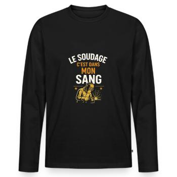 Le soudage c'est dans mon sang - T-shirt manches longues Premium bio Homme - noir - Devant - Nico (187cm)