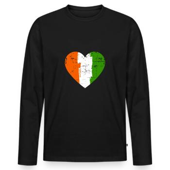 Drapeau du cœur de l’Irlande - T-shirt manches longues Premium bio Homme - noir - Devant - Nico (187cm)