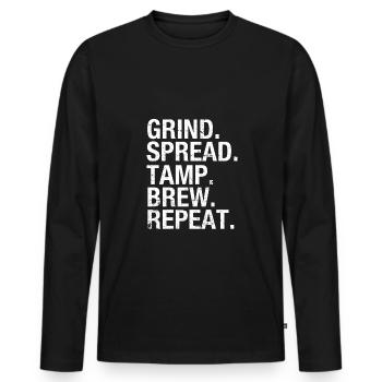 Espresso - Men's Premium Organic Long Sleeve Shirt - black - Front - Nico (187cm)