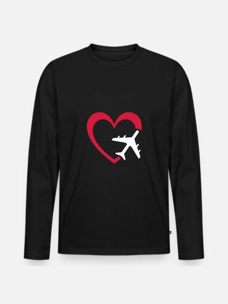 Plane and heart - Men's Premium Organic Long Sleeve Shirt - black