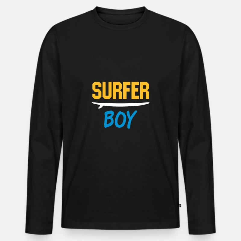 Surfer boy (Surfbrett) - Männer Premium Bio Langarmshirt - Schwarz