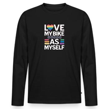 Ich liebe mein Fahrrad wie mich selbst - Männer Premium Bio Langarmshirt - Schwarz - Vorne - Nico (187cm)