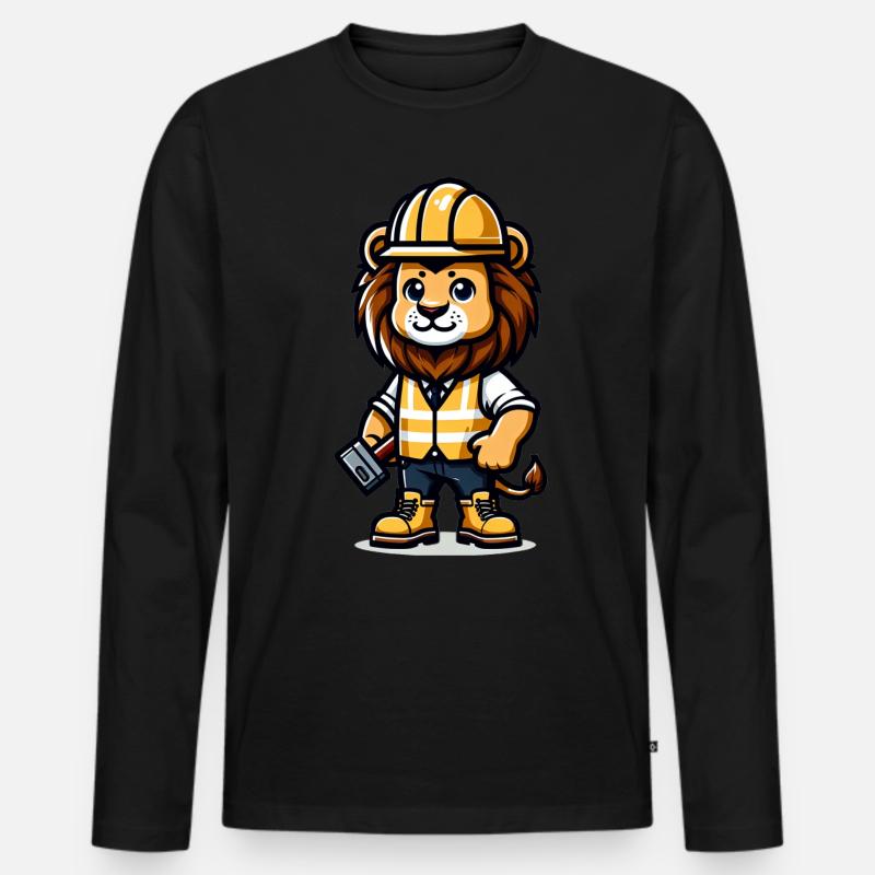 Cute Lion Construction Worker - Männer Premium Bio Langarmshirt - Schwarz