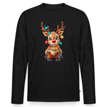 Reindeer Red Nose Rudolph Christmas Fairy Lights - Men's Premium Organic Long Sleeve Shirt - black - Front - Nico (187cm)