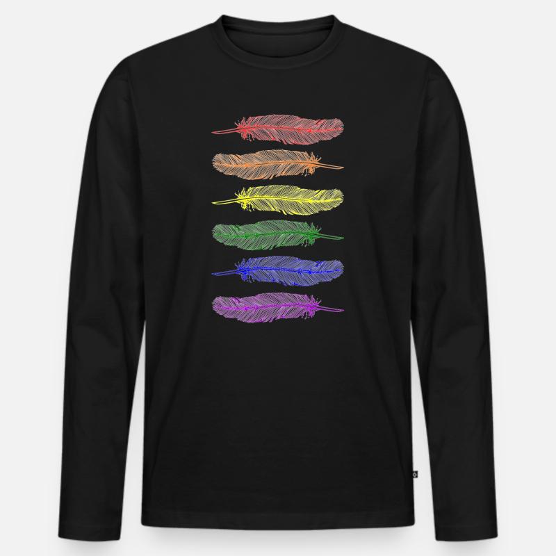 Federn Regenbogen - Männer Premium Bio Langarmshirt - Schwarz