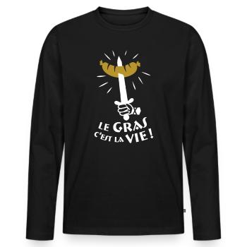 Le gras c'est la vie ! légende de Camelot - T-shirt manches longues Premium bio Homme - noir - Devant - Nico (187cm)