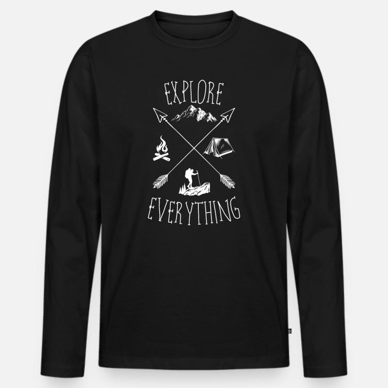 Entdecken Sie alles draußen - Männer Premium Bio Langarmshirt - Schwarz