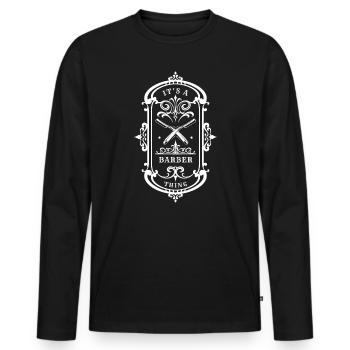 Citation de barbier Un truc de barbier - T-shirt manches longues Premium bio Homme - noir - Devant - Nico (187cm)