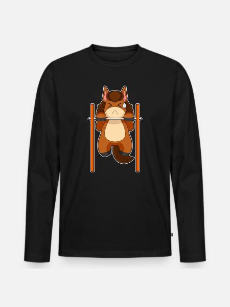 Horse Bodybuilder Pull-ups Bodybuilding - Men's Premium Organic Long Sleeve Shirt - black