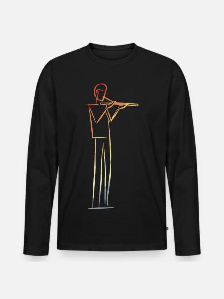 Flute Player Drawing Retro - Men's Premium Organic Long Sleeve Shirt - black