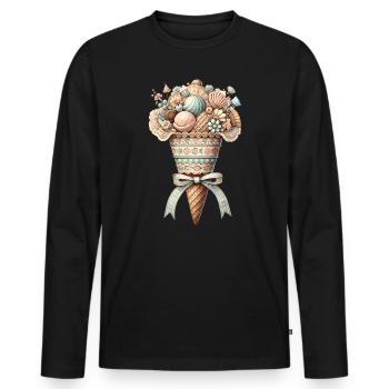 An ice cream cone filled with sweet delicacies - Men's Premium Organic Long Sleeve Shirt - black - Front - Nico (187cm)