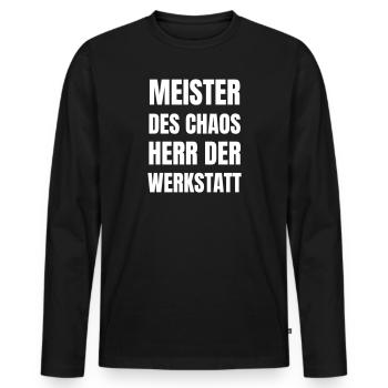 Meister des Chaos, Herr der Werkstatt. - Männer Premium Bio Langarmshirt - Schwarz - Vorne - Nico (187cm)