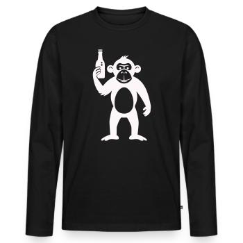 Singe humoristique avec bouteille - T-shirt manches longues Premium bio Homme - noir - Devant - Nico (187cm)