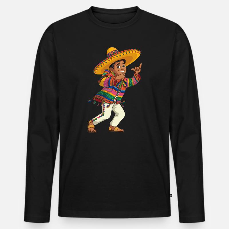 Bunter Sombrero Tanz Tradition Mexikanisch - Männer Premium Bio Langarmshirt - Schwarz