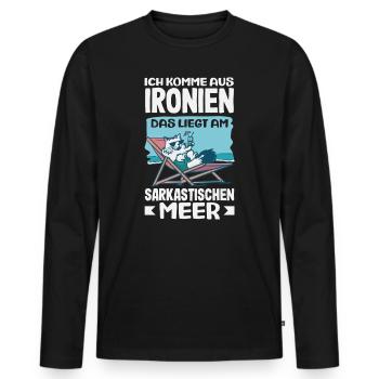 Vengo dalle ironie – Mare sarcastico - Maglia a manica lunga ecologica premium da uomo - nero - Fronte - Nico (187cm)