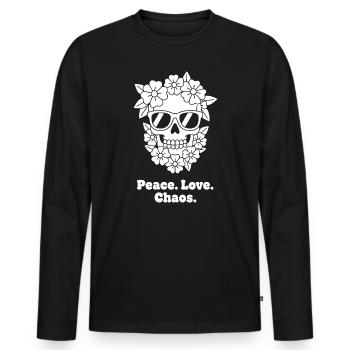 Fleur Crâne Paix Chaos - T-shirt manches longues Premium bio Homme - noir - Devant - Nico (187cm)