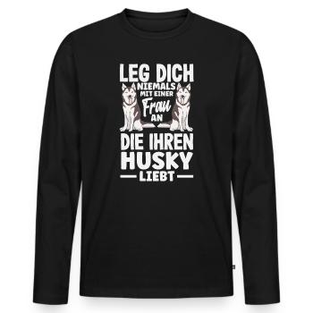Drôle Husky Husky Propriétaire Husky Propriétaire Cadeau - T-shirt manches longues Premium bio Homme - noir - Devant - Nico (187cm)