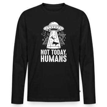 UFO Entführung: Nicht Heute, Menschen - Männer Premium Bio Langarmshirt - Schwarz - Vorne - Nico (187cm)