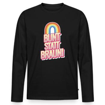 Bunt_statt_Braun - Männer Premium Bio Langarmshirt - Schwarz - Vorne - Nico (187cm)