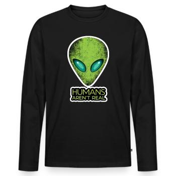 Alien Face Humans Aren't Real - Men's Premium Organic Long Sleeve Shirt - black - Front - Nico (187cm)