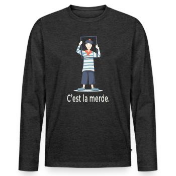 French Humor C’est La Merde Design - Männer Premium Bio Langarmshirt - Anthrazit meliert - Vorne - Nico (187cm)
