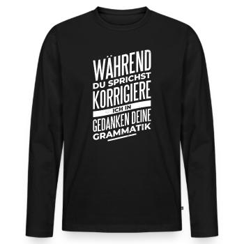 Grammatik Profi - Männer Premium Bio Langarmshirt - Schwarz - Vorne - Nico (187cm)