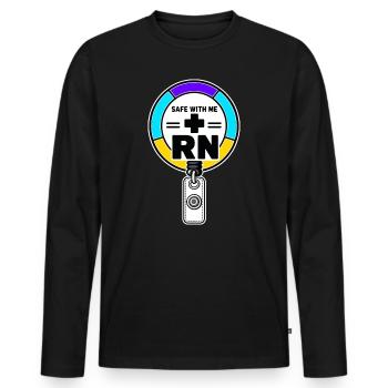 Cadeau de bande démo d’insigne Pride Infirmier infirmier Pride Safe With Me - T-shirt manches longues Premium bio Homme - noir - Devant - Nico (187cm)