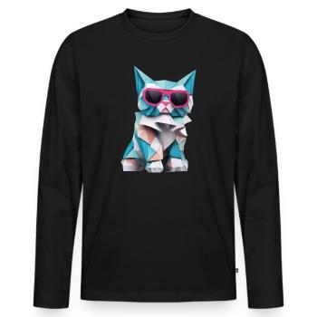 Coole Katze im Origami-Style VIII - Männer Premium Bio Langarmshirt - Schwarz - Vorne - Nico (187cm)