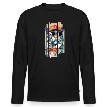 Cool cat in origami style - Men's Premium Organic Long Sleeve Shirt - black - Front - Nico (187cm)