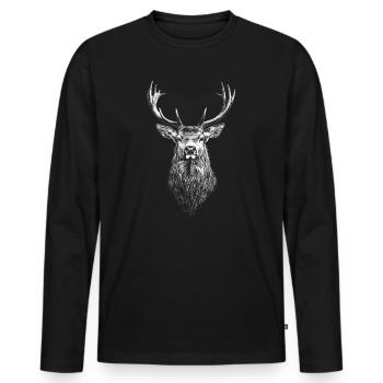 Cerf Portrait Animal sauvage Forêt Animal Cerf - T-shirt manches longues Premium bio Homme - noir - Devant - Nico (187cm)