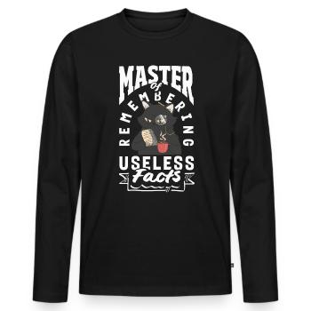Master of Remembering Useless Facts Funny Cat - Männer Premium Bio Langarmshirt - Schwarz - Vorne - Nico (187cm)