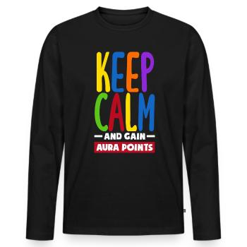 Keep Calm And Gain Aura Points Daily Trendy Viral - Männer Premium Bio Langarmshirt - Schwarz - Vorne - Nico (187cm)