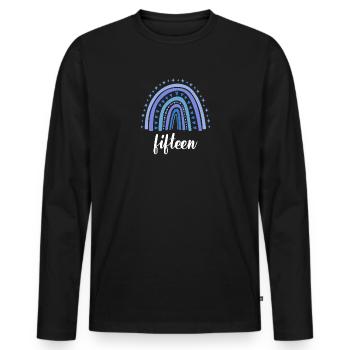 Blue Rainbow Quinze ans 15e anniversaire - T-shirt manches longues Premium bio Homme - noir - Devant - Nico (187cm)