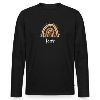 Orange Rainbow Four Years 4th Birthday - Men's Premium Organic Long Sleeve Shirt - black - Front - Nico (187cm)