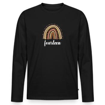 Orange Rainbow Quatorze ans 14e anniversaire - T-shirt manches longues Premium bio Homme - noir - Devant - Nico (187cm)