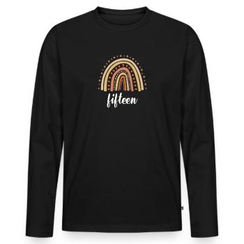 Orange Rainbow Fifteen Years 15th Birthday - Men's Premium Organic Long Sleeve Shirt - black - Front - Nico (187cm)