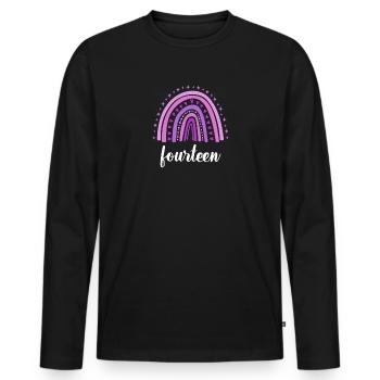 Arc-en-ciel violet Quatorze ans 14e anniversaire - T-shirt manches longues Premium bio Homme - noir - Devant - Nico (187cm)